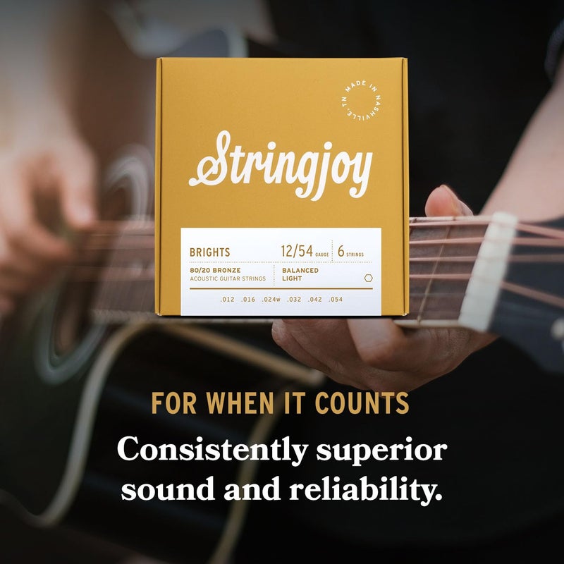 Stringjoy BB1254 Brights 80/20 Bronze Light Acoustic Guitar Strings, 12-54 Light Gauge, Guitar Strings Acoustic 6 String Set, Long-Lasting Tone, Smooth Playability, Premium Guitar Accessories - Image 3